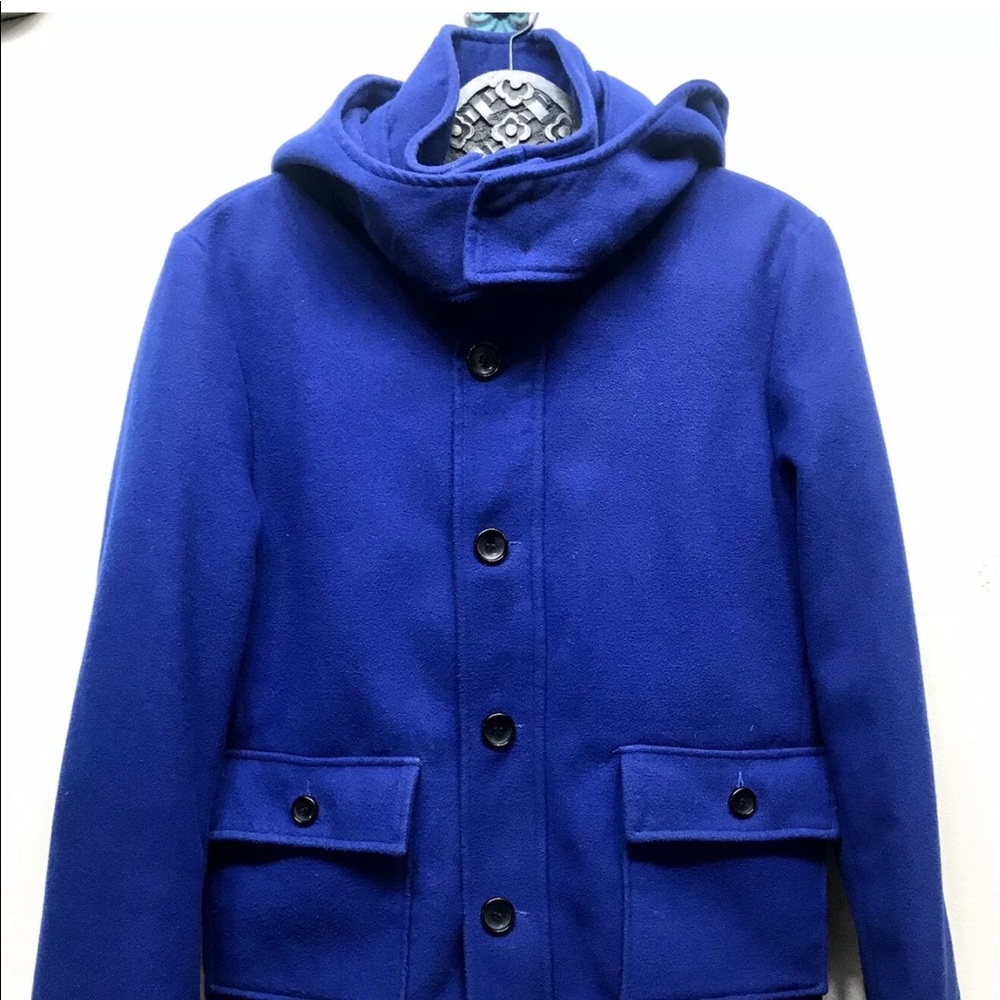 Le Chateau Men’s Wool Blend Peacoat Tailored Fit Blue Small Detachable Hood